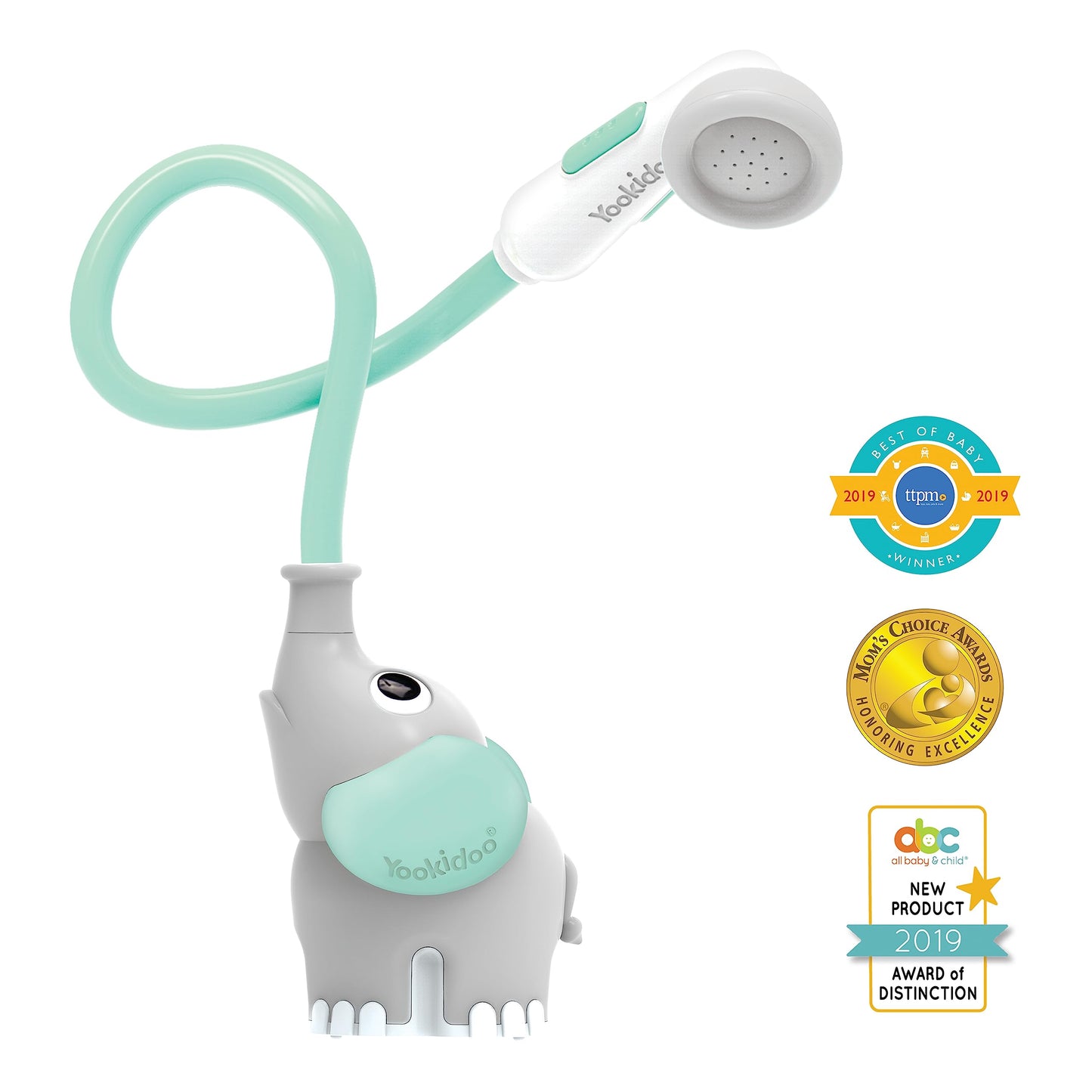 Elephant Baby Bath Shower Head by Yookidoo - A Water Pump & Trunk Spout for Tub & Sink - for Newborns, Infants & Toddlers (Turquoise) Turquoise