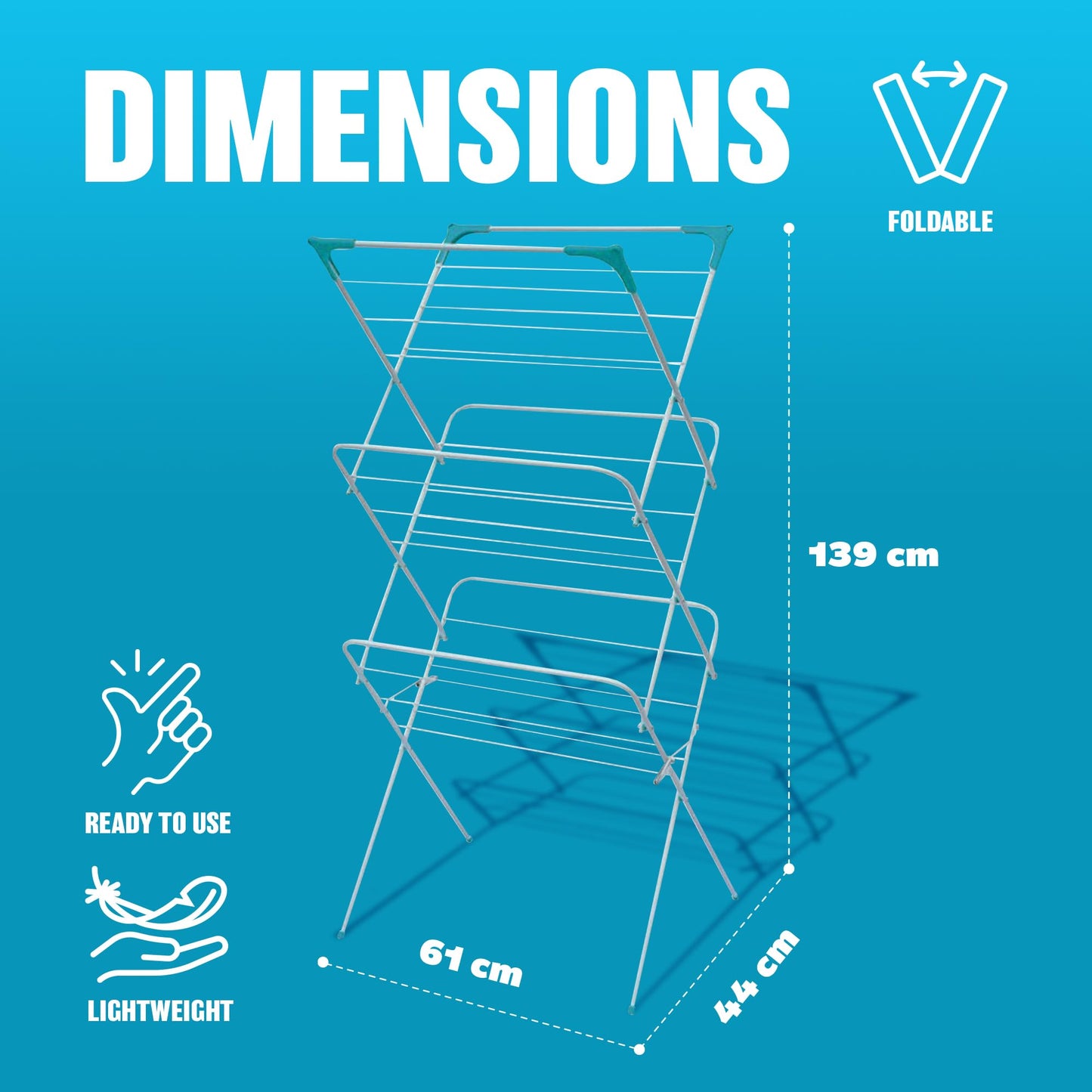 3 Tier Folding Clothes Airer - For Laundry, Indoor And Outdoor | Non-Slip Feet & Corner Spaces for Hangers | Foldable Drying Rack, Lightweight, Space Saving Washing Line - Home Storage