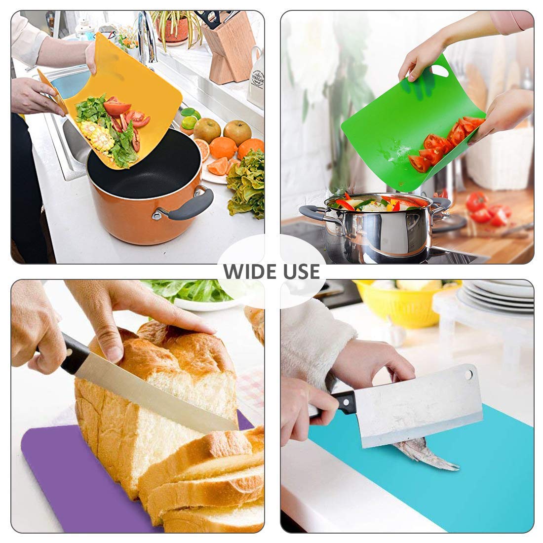 FUKTSYSM Plastic Cutting Board - 6 Pcs Extra Thick Flexible Plastic Chopping Board Mats with Food Icons, 1.3 MM Non Slip Antimicrobial Easy Hanging Boards, Dishwasher Safety