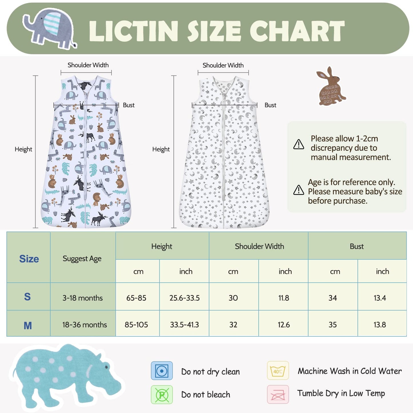 Lictin Baby Sleeping Bag 0.5 Tog - Baby Wearable Blanket Sleeping Sack Baby 2pcs Baby Swaddle Sack Blanket Sack with Adjustable Length 90-110cm for Infant Toddler 18 to 36 Months 18-36 Months (Pack of 1)