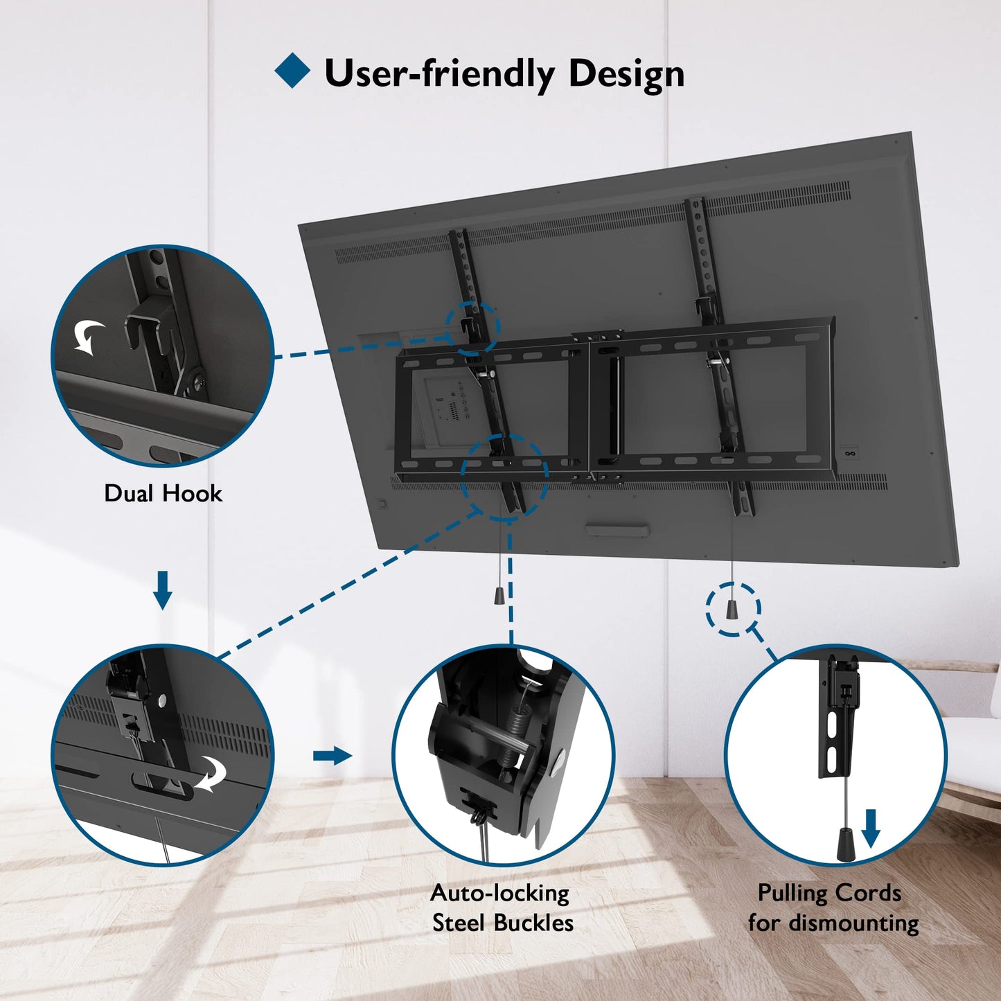 BONTEC TV Wall Bracket for Most 37-82 Inch LED LCD Plasma Flat Curved TVs, Tilt TV Wall Mount with Max. VESA 600x400mm, Up to 60kg, Bubble Level, 1.8m HDMI Cable and Cable Ties included