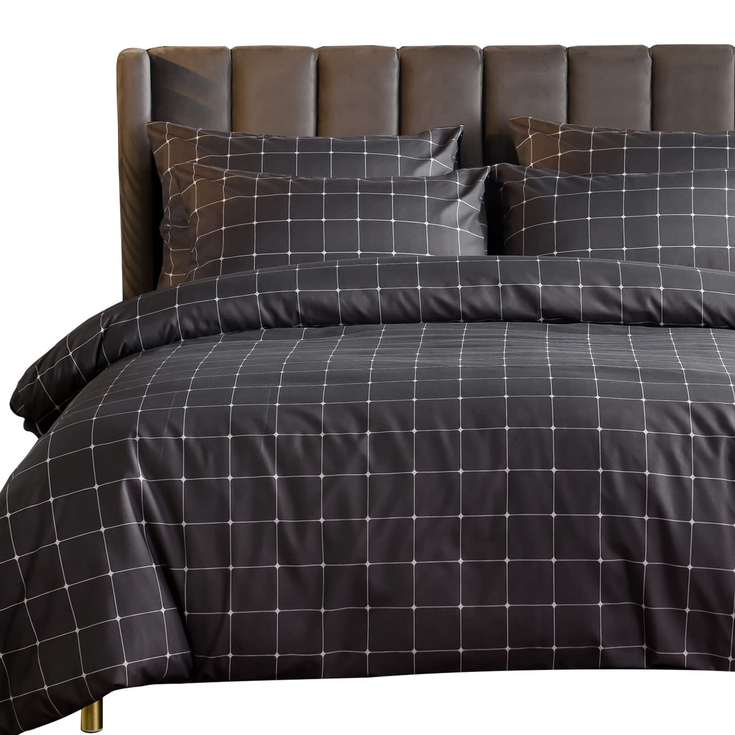 LAZZARO King Size Duvet Set, Non-Iron King Size Duvet Covers Bedding Sets, 3 Pcs with Zipper Closure 230 X 220 cm Charcoal