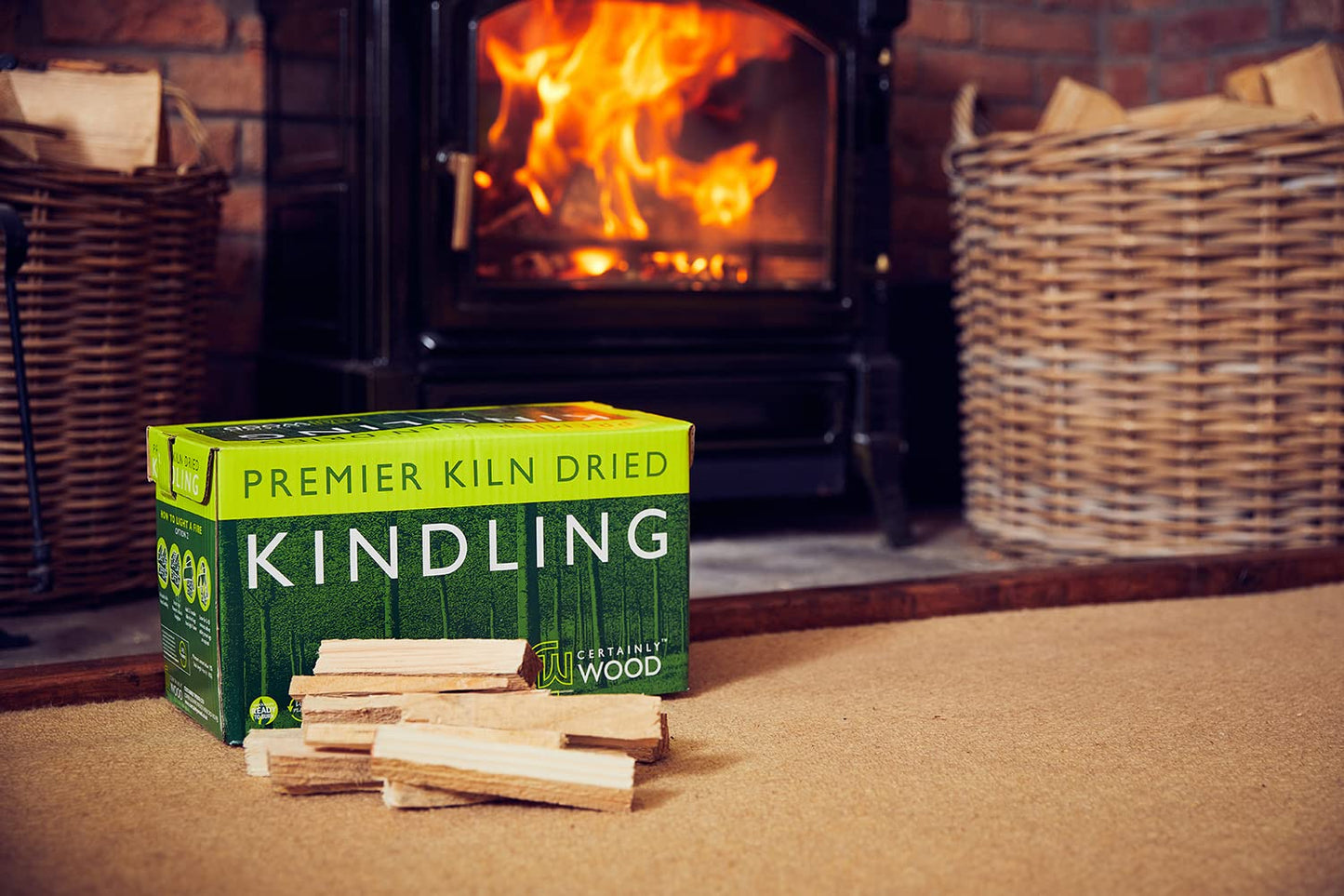 Certainly Wood Kindling - Kiln Dried Natural Firelighters for Woodburning Stove Open Fire Bbq Pizza Oven Fireplace Chimenea Barbecue Firepit - 2.5kg Firewood Sticks for Lighting Hard Log Charcoal Coal 1 BOX