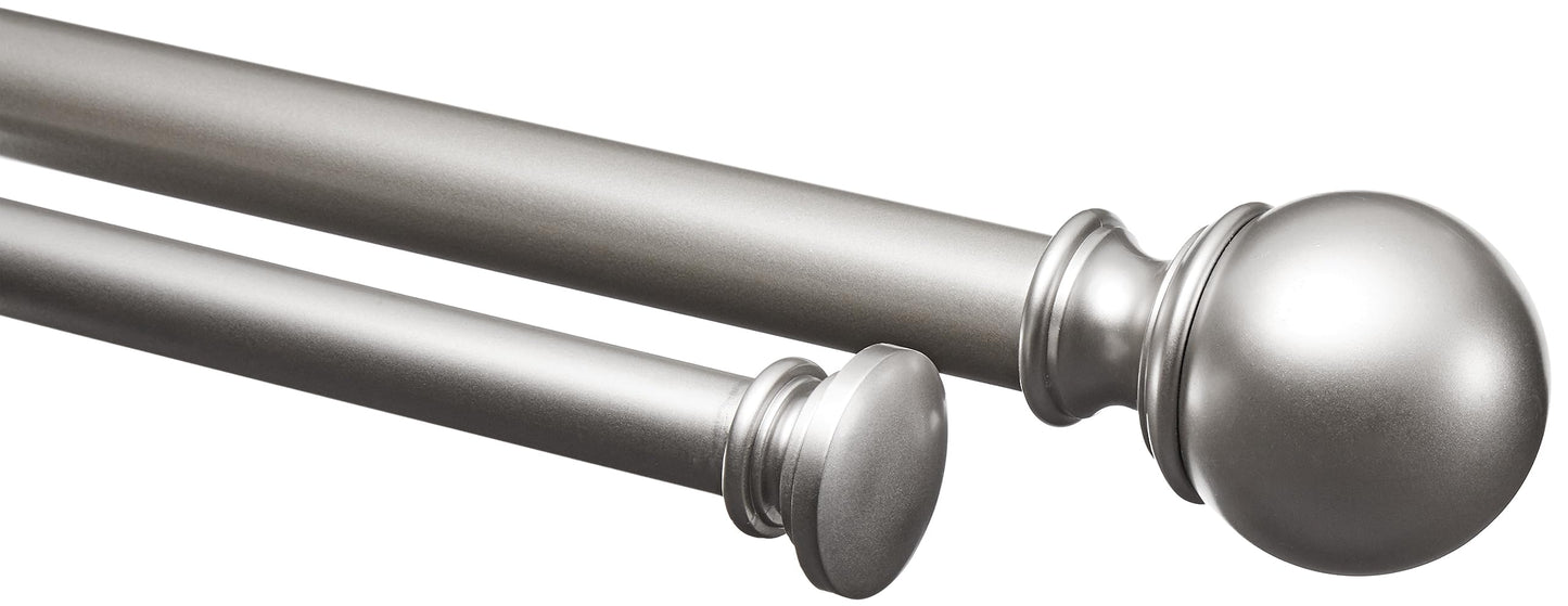 Amazon Basics 2,54 cm Double Curtain Rod with Round Finials, 1,83 to 3,65 m, Nickel 1-Inch Double