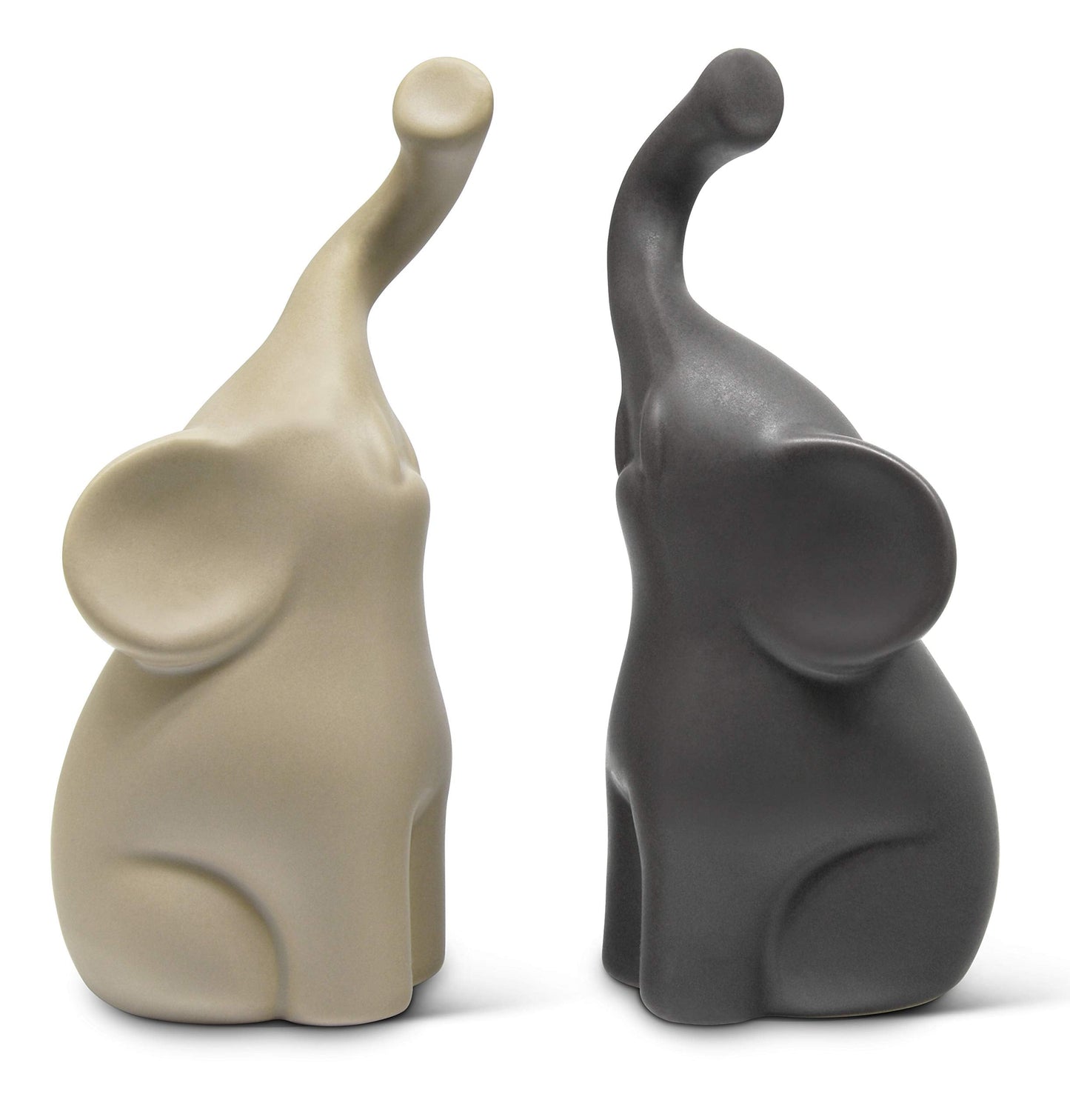 Loving pair of elephants in beige & grey - modern ceramic sculpture as a set - decoration figure 16cm high - elephant well suited as a gift