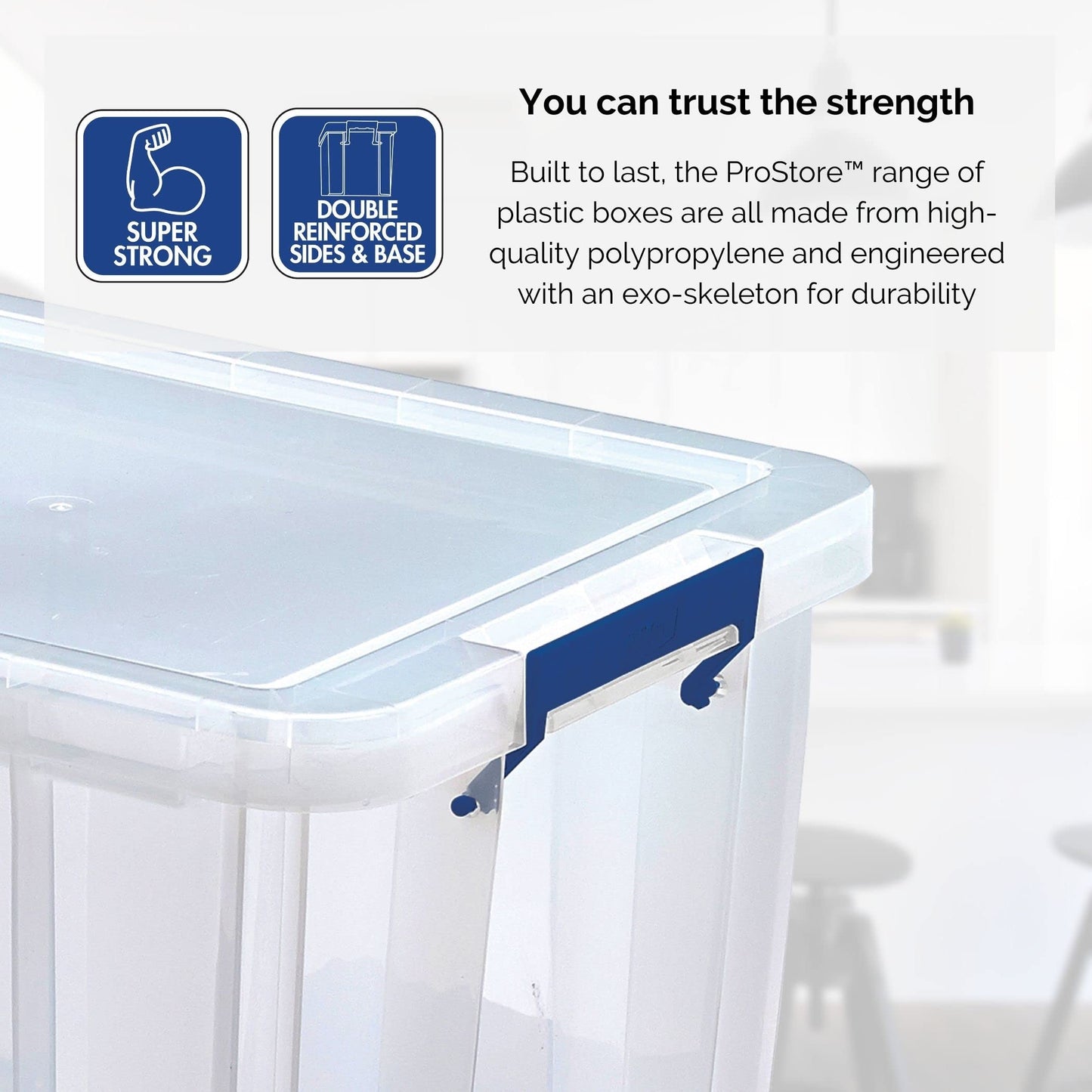 BANKERS BOX 36L Plastic Storage Boxes with Lids. ProStore Super Strong Stackable Plastic Storage Boxes (30 x 37 x 31cm), Made in the UK, Clear 36 Litre