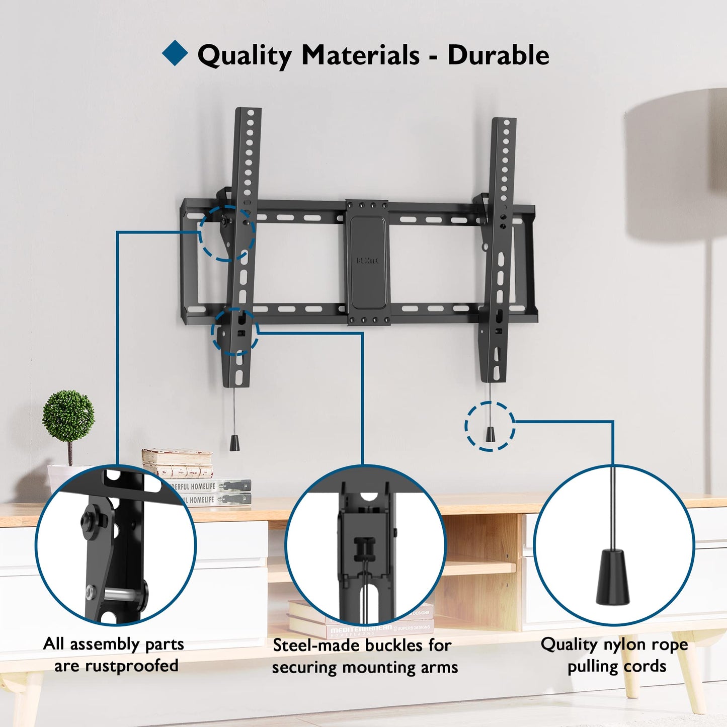 BONTEC TV Wall Bracket for Most 37-82 Inch LED LCD Plasma Flat Curved TVs, Tilt TV Wall Mount with Max. VESA 600x400mm, Up to 60kg, Bubble Level, 1.8m HDMI Cable and Cable Ties included