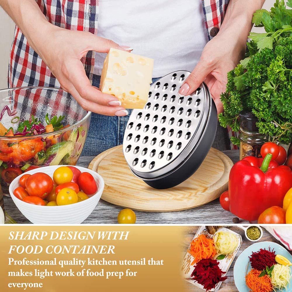 Cheese Grater with Container, Graters for Kitchen with 2 Size Lid,Cheese Shredder,Vegetable Chopper,Ginger Shredder,Chocolate Grater