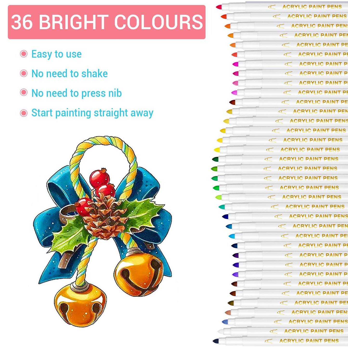 AKARUED 36 Acrylic Paint Pens for Rock Painting Kit: Marker Pens for Glass, Wood, Plastic, Canvas, Ceramic, Stone, Fabric, Gift Card, Easter Egg, DIY Crafts, Making Art Supplies