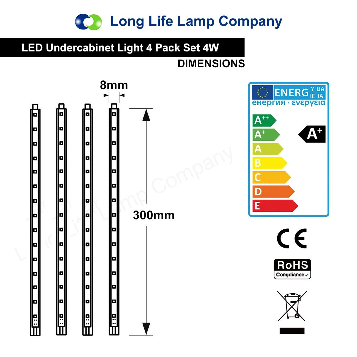 Long Life Lamp Company 4 x 30cm Plug in LED Under Kitchen Cupboard Cabinet Strip Lights Day Light Cool White