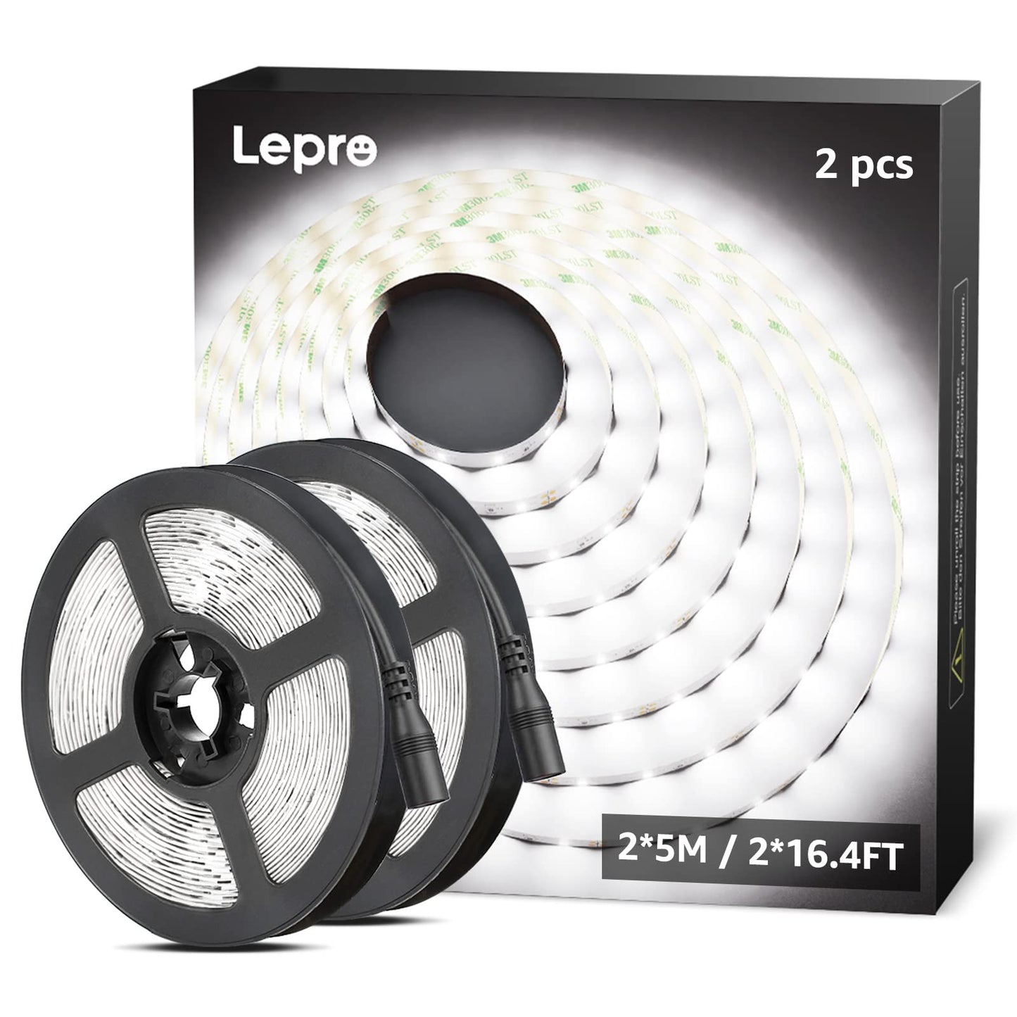 Lepro Bright White LED Strip Light 10M (2x5M), 2x2300lm 6000K LED Tape Light, Stick-on LED Lights for Kitchen Under Cabinet (12V Power Supply Not Included)