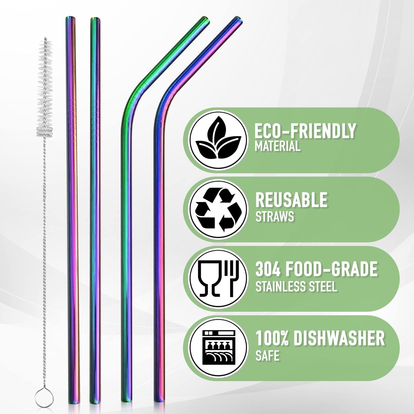 iShop Metal Straws – Reusable Straws Set of 4 Rainbow – Drinking Straws with Straw Cleaner – Eco-Friendly FDA BPA Free – Includes Cleaning Brush and Travel Pouch – Ideal for Travel, Home Use