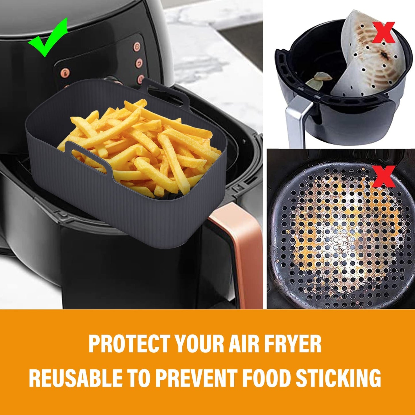 2Pcs Silicone Pot for Ninjas Dual Air Fryer, Silicone Liners Basket, Rack Accessories for Air Fryer, Oven, and Microwave #3 2 Black