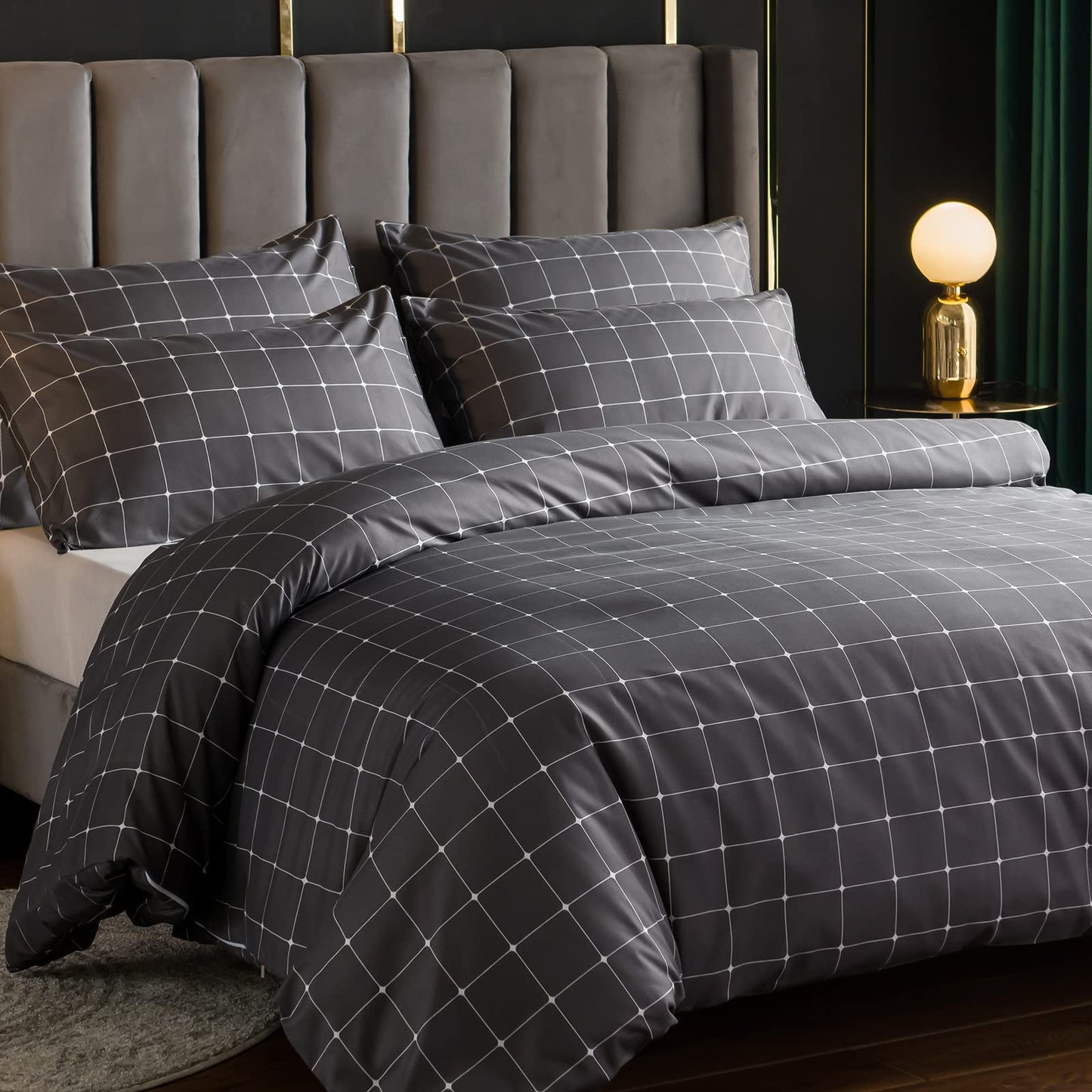 LAZZARO King Size Duvet Set, Non-Iron King Size Duvet Covers Bedding Sets, 3 Pcs with Zipper Closure 230 X 220 cm Charcoal