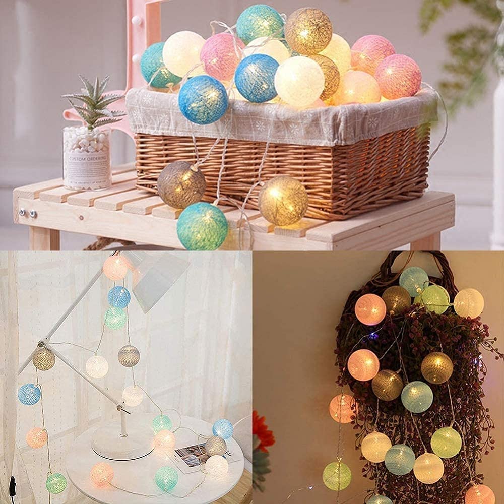 Fairy Lights LED String Lights Plug in Indoor - 3.8M 20 Pcs Cotton Ball String Lights White Xmas Fairy Lights Starry Wall Light Wedding Party Home Christmas Decoration Macaron UK Plug