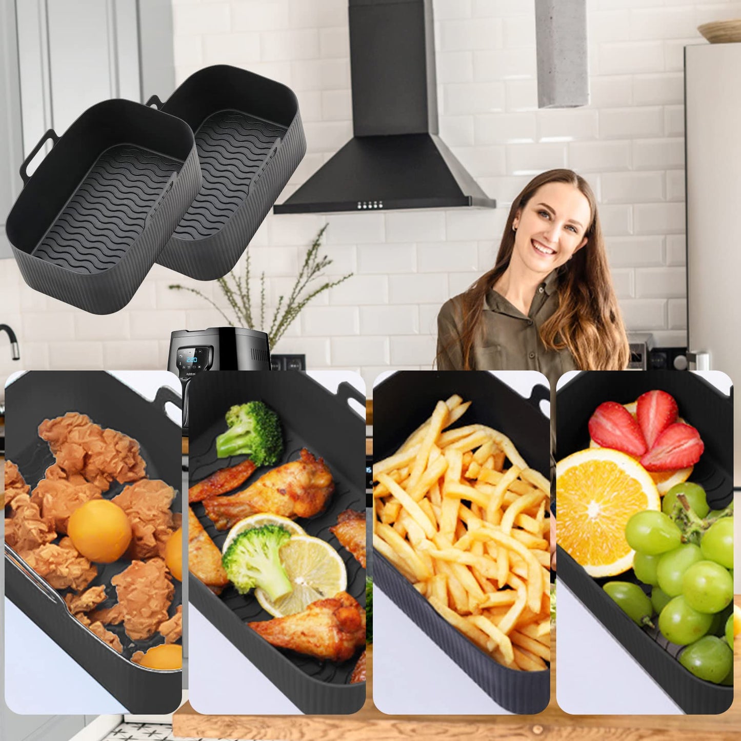 CNMTCCO Silicone Air Fryer Liners for Ninja Dual Air Fryer, 2 Pack Air Fryer Silicone Liner for Ninja Air Fryer Accessories, Airfryer Accessories Airfryer Liners for Ninja Dual (L) L