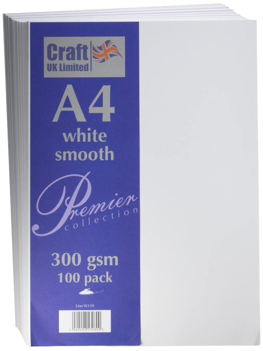 Craft UK A4 300Gsm-100 Sheets, White Card 300gsm, 29.6 x 21 x 0.1 cm