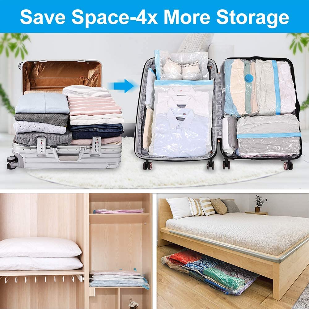 BoxLegend Vacuum Storage Bags 6pcs Space Saving Bags 2 Large 100x80cm + 2 Medium 80x60cm + 2 Small 60x40cm Vacuum Bags Double Zip Seal & Leak Valve Reusable for Clothes Pillow Comforters Bedding 6 Packs (2L + 2M + 2S)