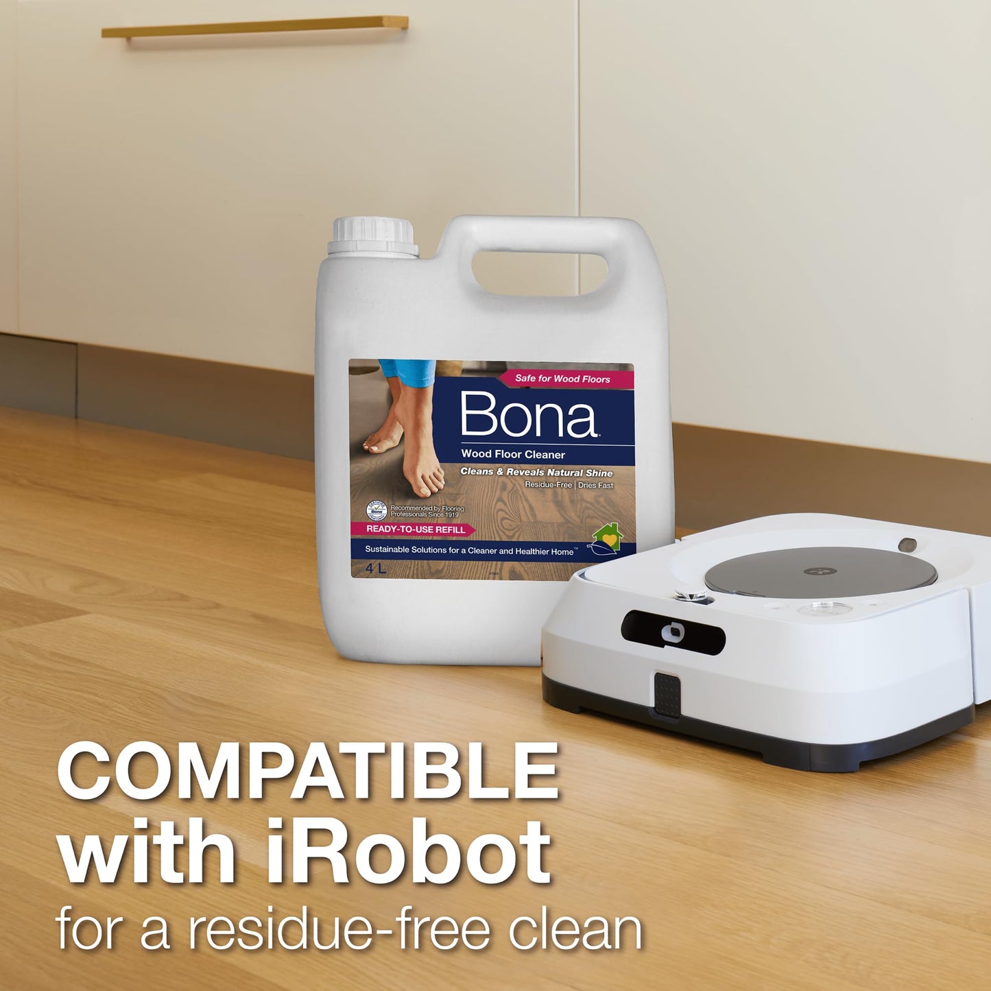 Bona Wood Floor Cleaner Liquid | Wooden Floor Cleaner | Robot Liquid | Suitable for Varnished or Hard-Waxed Wood Floors | 4 Litre Floor Cleaning Liquid Refill Bottle