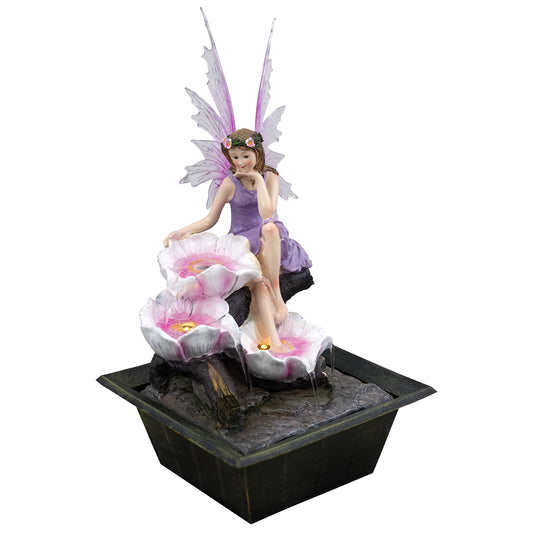 Indoor Tabletop Fountain Water Feature LED Lights Polyresin Statues Home Decoration (Fairy Fountain) Fairy Fountain