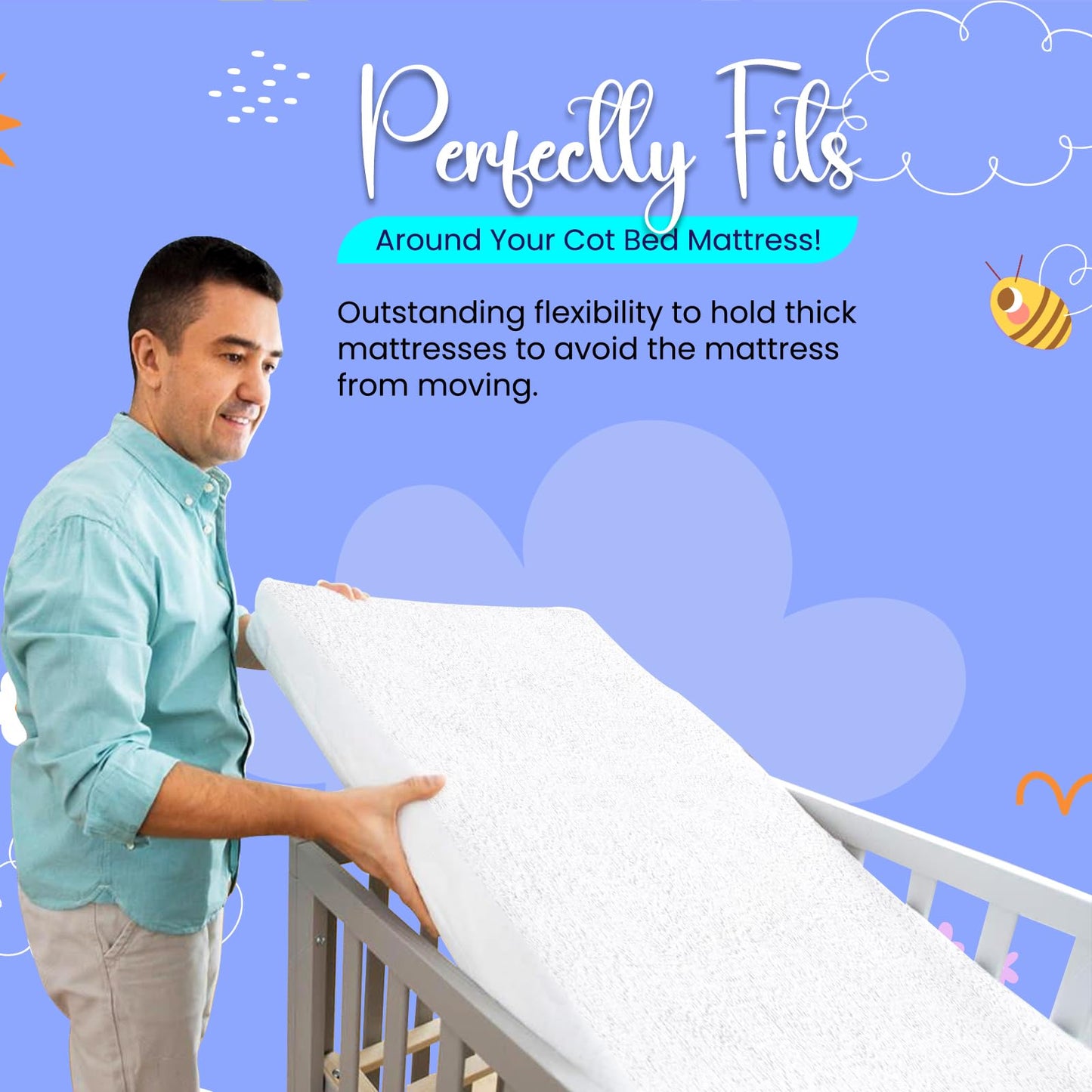 Linens World 100% Cotton Cot Bed Waterproof Mattress Protector-Non-Allergenic & Breathable-Toddler Bed Mattress Protector Non-Noisy Washable Waterproof Cot Bed Mattress Protector (70 x 140cm) Cot (70x 140+30)