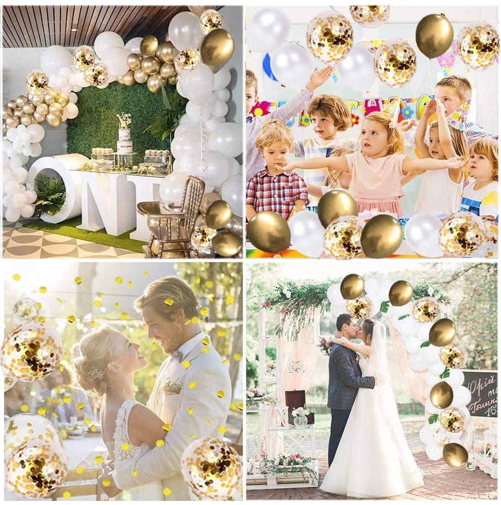 Flow.month 60 Pieces Balloons Set, 12 Inches Golden Balloons Metallic Latex Balloons Confetti Balloons Helium Balloons for Wedding Birthday Graduation Bridal Shower Baby Shower Party Decoration Gold