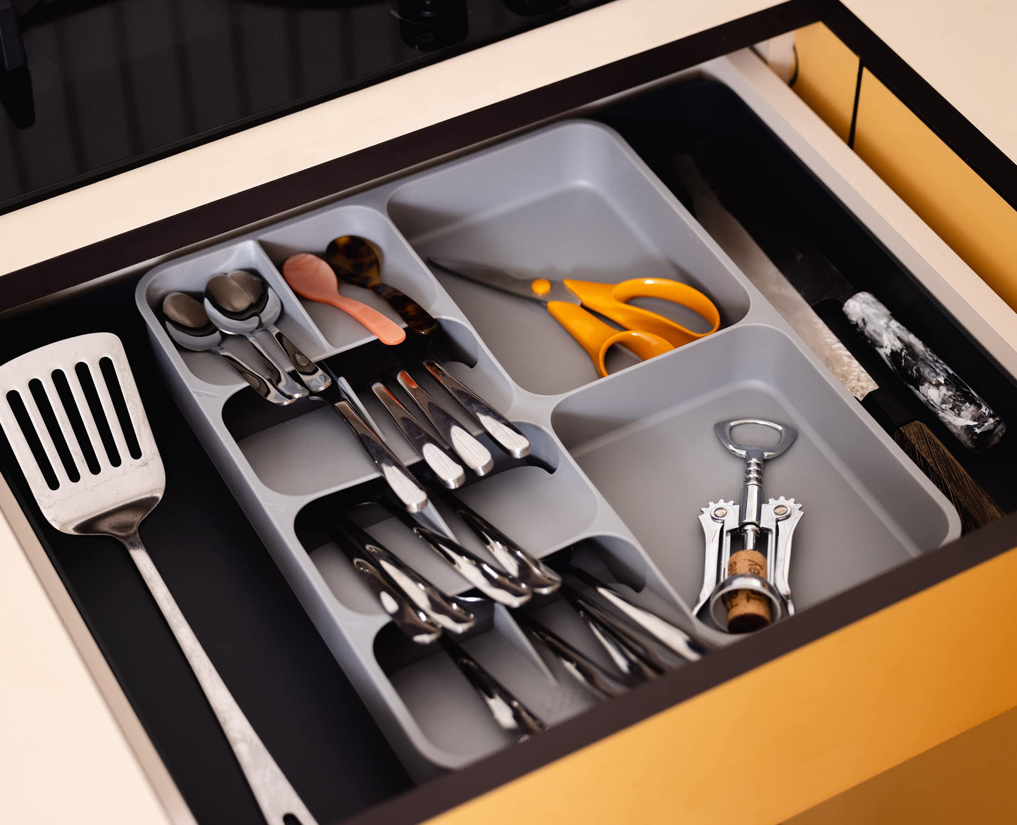 Joseph Joseph DrawerStore Expanding Cutlery, Utensil & Gadgets Organiser, Expandable in drawer space saving tray- Grey Cutlery & Utensils Organiser