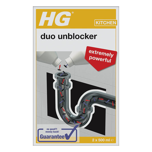 HG Duo Unblocker, Powerful Drain Cleaner & Drain Unblocker, Kitchen Sink Unblocker & Bathroom Sink Unblocker, Pipe Cleaner, Plug Hole Liquid & Hair Unblocker - 2x 250ml