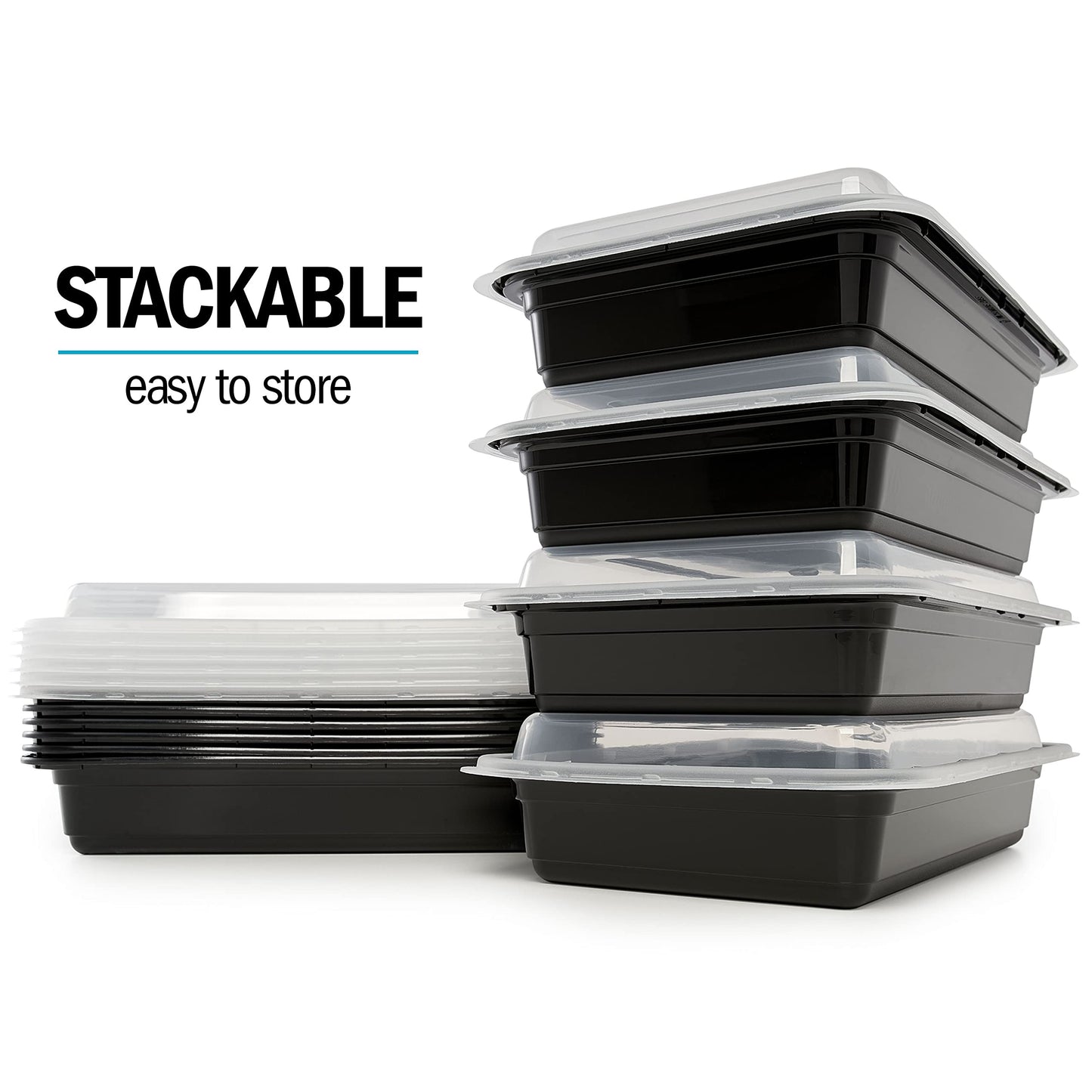 [20 Pack] 1 Compartment BPA Free Reusable Meal Prep Containers - Plastic Food Storage Trays with Airtight Lids - Microwavable, Freezer and Dishwasher Safe - Stackable Bento Lunch Boxes (28 oz) 20