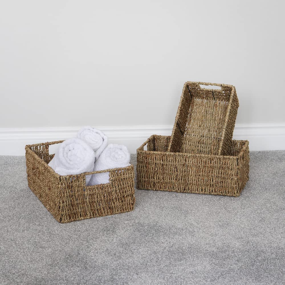 JVL Seagrass Set of 3 Rectangular Storage Baskets Rectangular Baskets