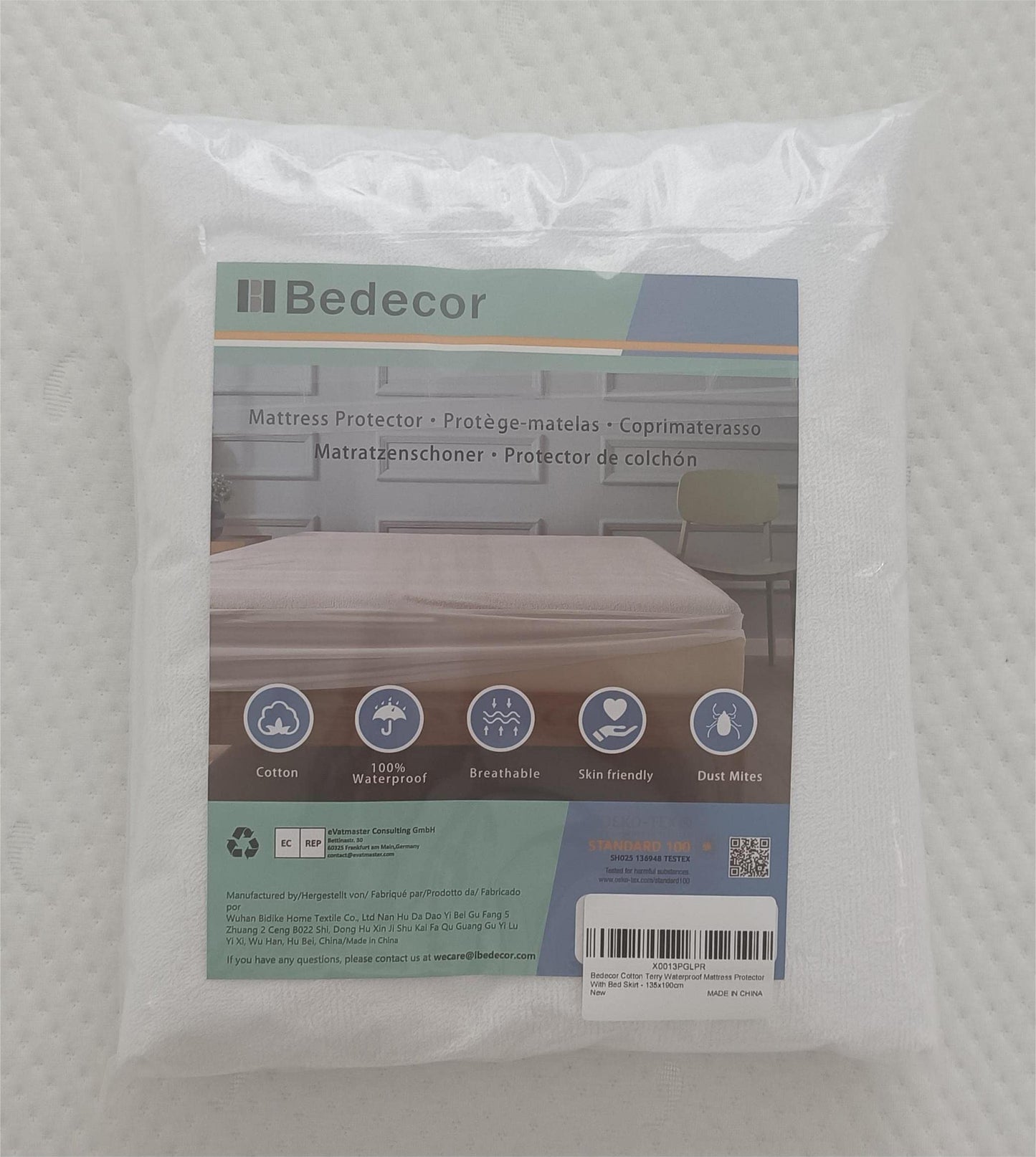 Bedecor Waterproof Mattress Protector Double, Terry Cotton Mattress Cover Extra Deep Pocket Anti-mite - 135x190cm Double (135x190/cm) Stretch Skirt