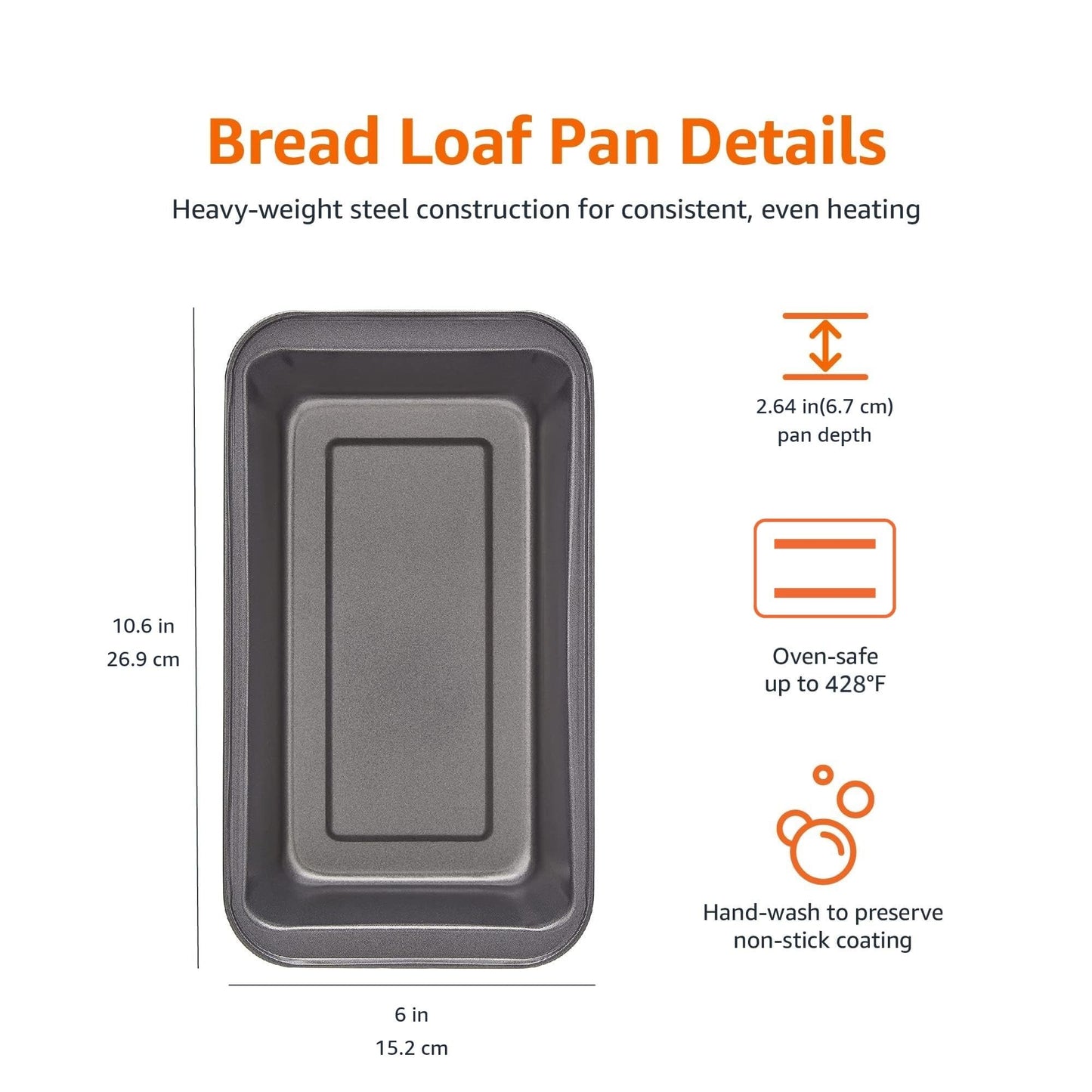 Amazon Basics Non-stick Rectangular Carbon Steel Bread Pan, 27x15x7 cm, 2-pack, Grey