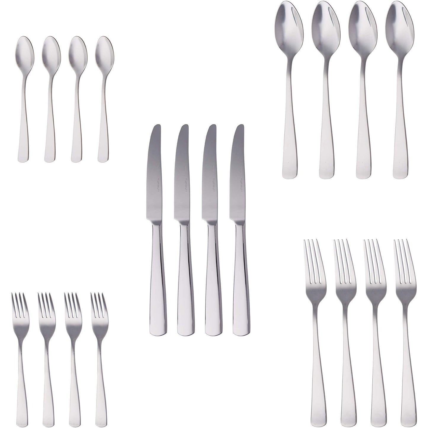 Amazon Basics 20-Piece Stainless Steel Flatware Set with Square Edge, Service for 4 Count, Silver 20-Piece set