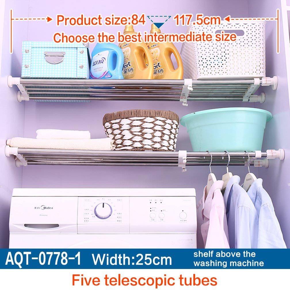 Hershii Tension Shelf Expandable Rod Closet System Heavy Duty Clothes Hanger Adjustable DIY Storage Organizer Shoe Rack 84-117.5cm/33.07-46.25inches Ivory