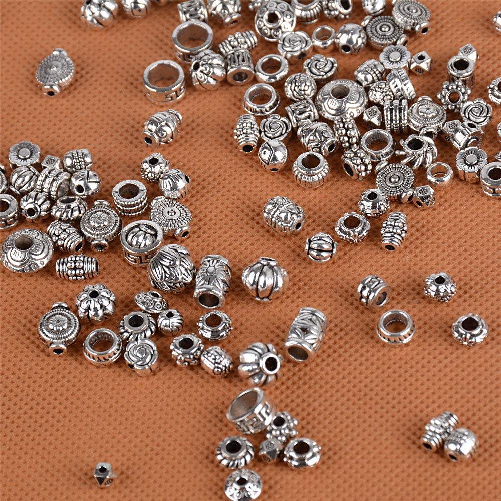 200pcs Silver Spacer Beads for Crafting - 100g Mixed Spacers Tibetan Spacer Beads Silver Beads for Jewelry Making DIY Necklaces Bracelets Making 200pcs Silver 1