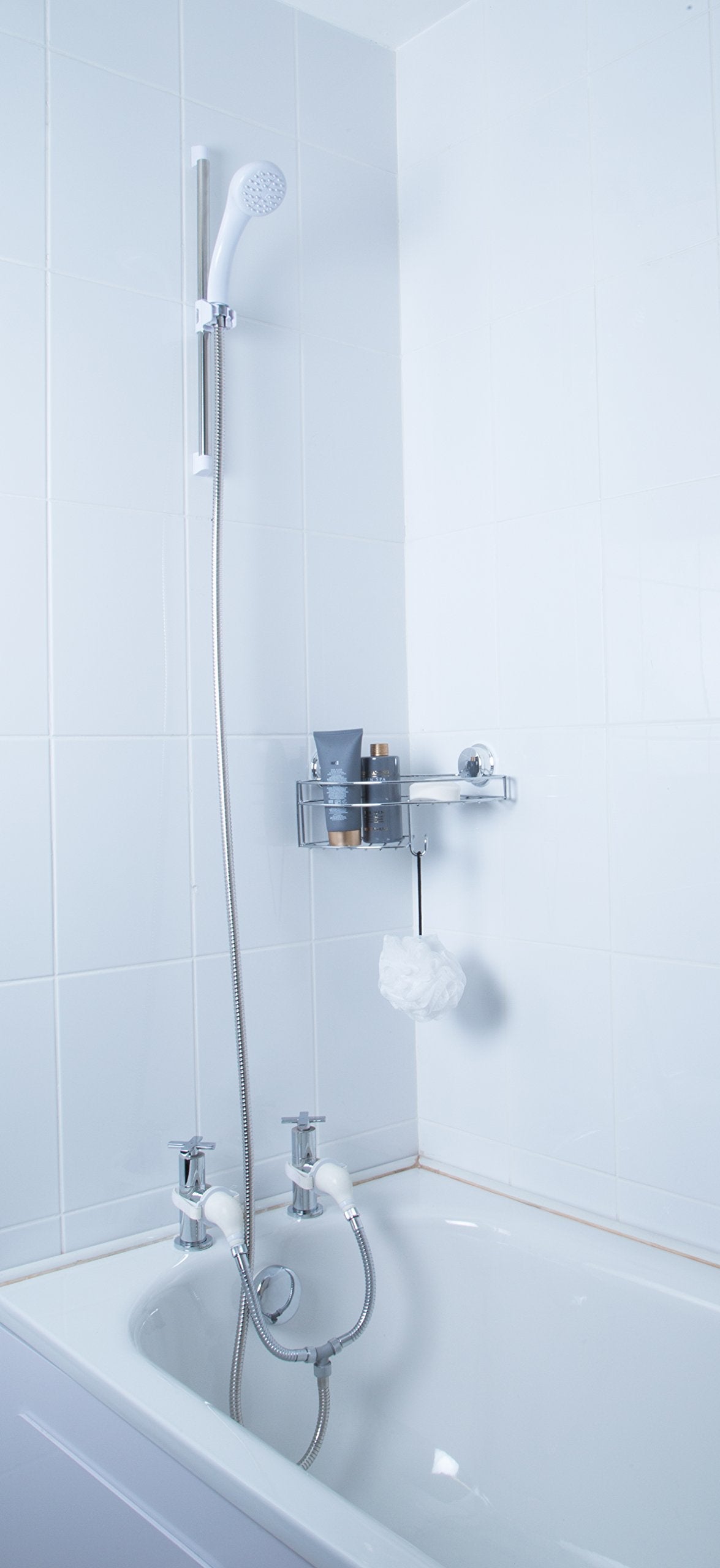 Croydex Secura Shower Set with Shower Head, 1750mm Stainless Steel Hose and Tap Shower Attachments, Suitable for High and Low Pressure Systems, Combi Boilers, Includes Riser Rail, White & Chrome Bath & Shower Spray Set Single