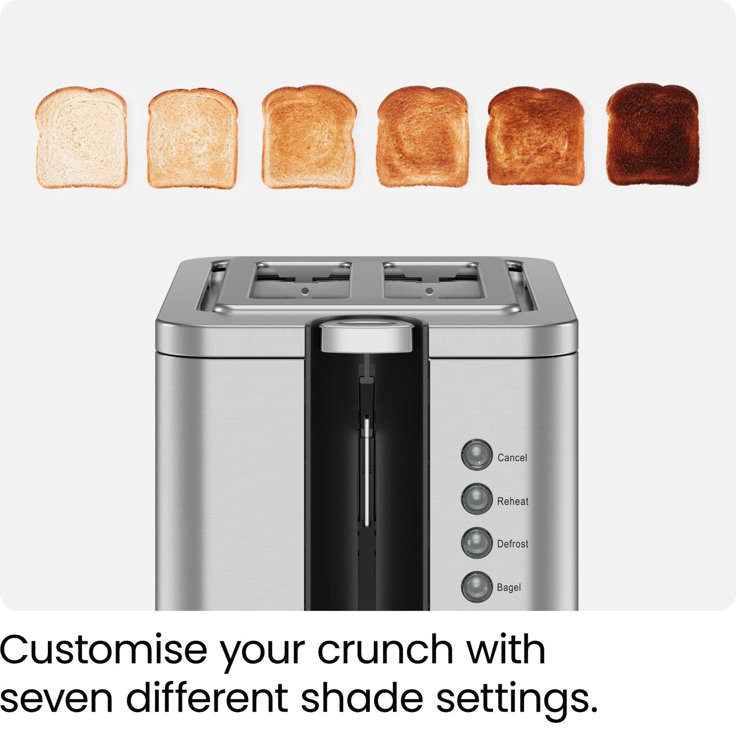 Chefman 2 Slice Toaster, 7 Shade Settings, Stainless Steel, 2 Slice with Extra-Wide Slots, Thick Bread and Bagel Toaster, Reheat, Defrost, Cancel, Lift Lever, Removable Crumb Tray Stainless Steel - U.k. Version