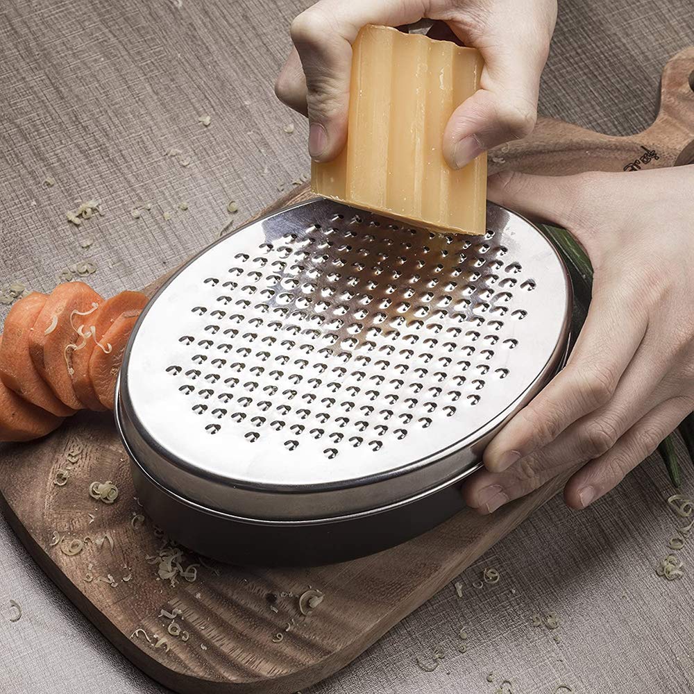 Cheese Grater with Container, Graters for Kitchen with 2 Size Lid,Cheese Shredder,Vegetable Chopper,Ginger Shredder,Chocolate Grater