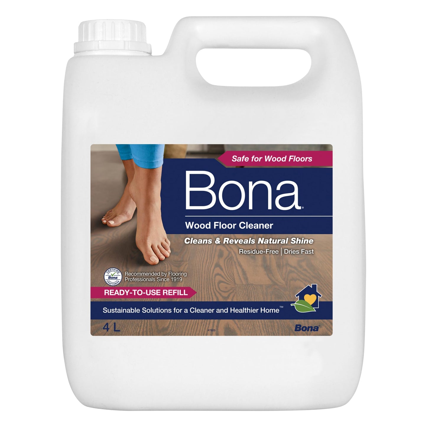 Bona Wood Floor Cleaner Liquid | Wooden Floor Cleaner | Robot Liquid | Suitable for Varnished or Hard-Waxed Wood Floors | 4 Litre Floor Cleaning Liquid Refill Bottle