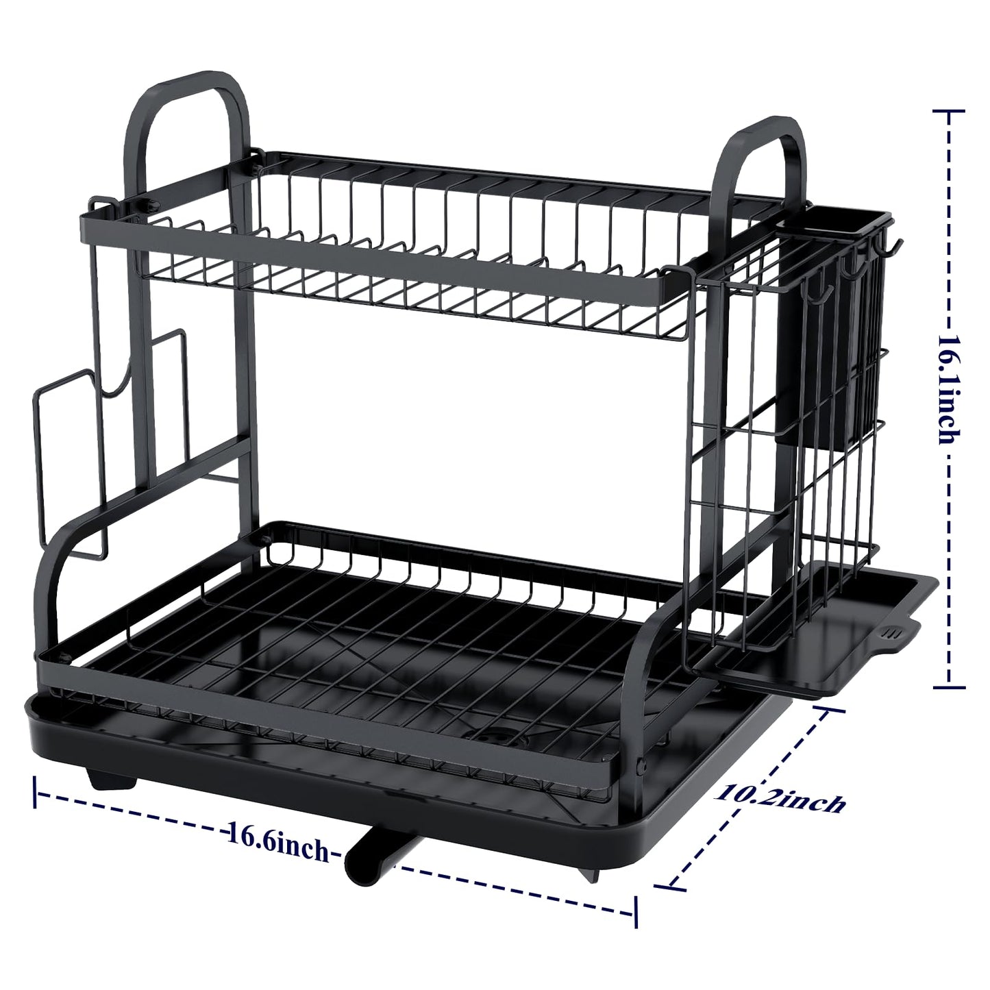 Kitsure 2 Tier Dish Drainer, Multifunctional Dish Drying Rack, Rustproof Kitchen Dish Drying Rack with Drainboard & Utensil Holder, Space-Saving Dish Rack with a Large Capacity for Kitchen Counter