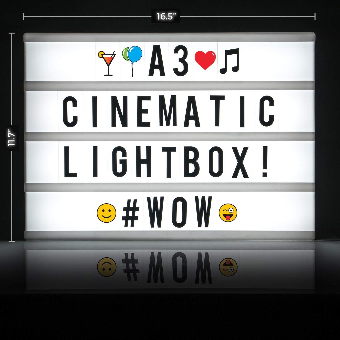 Cosi Home A3 Cinematic Light Box with 120 Letters, Emoji, Smilies and Symbols - Personalise Your own Message - Battery and USB Power