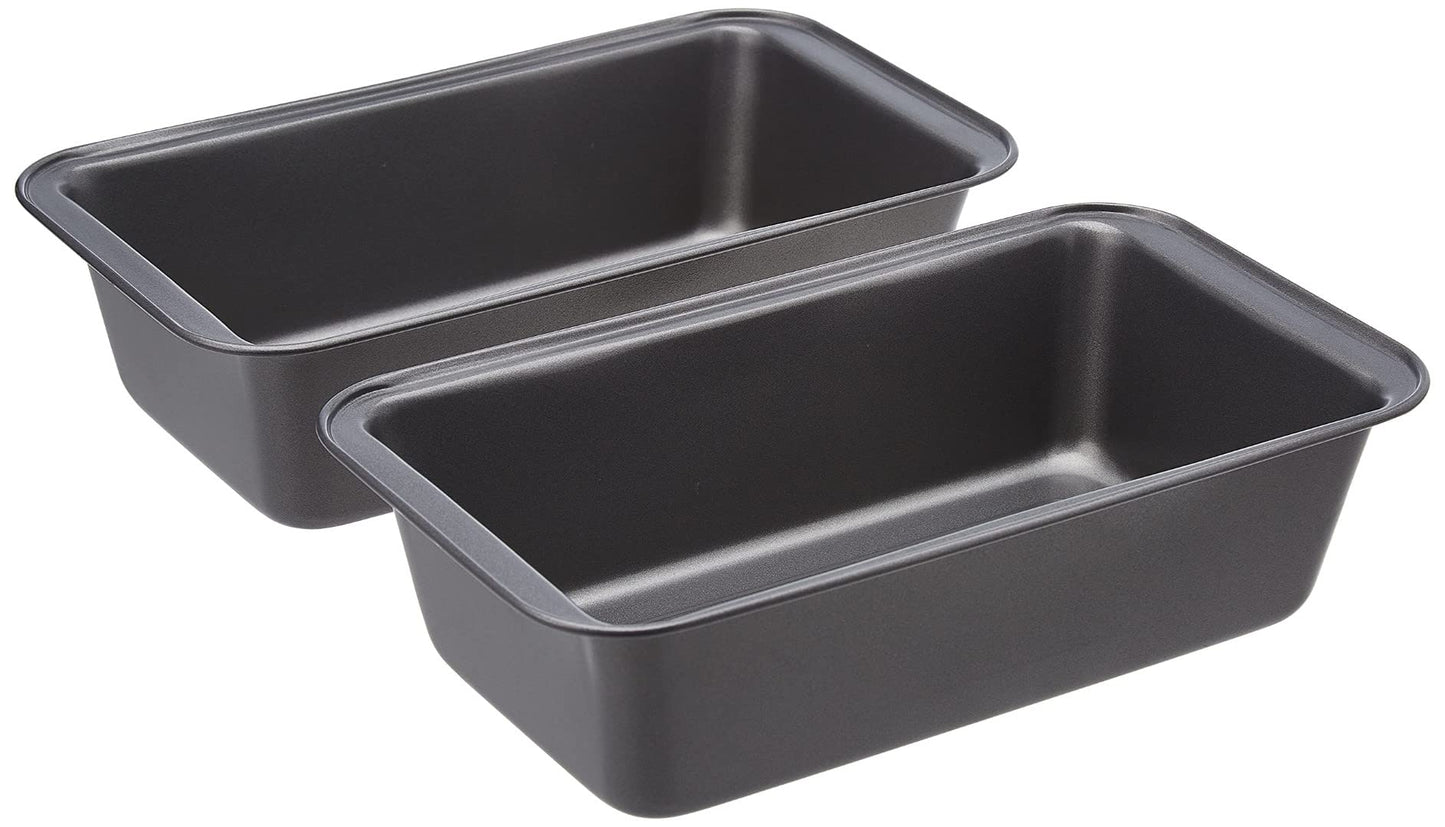 Amazon Basics Non-stick Rectangular Carbon Steel Bread Pan, 27x15x7 cm, 2-pack, Grey