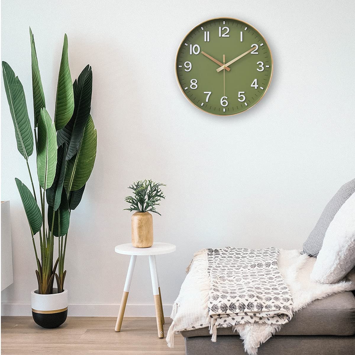 HZDHCLH Wall Clock 12 Inch Silent Non Ticking Clock for Living Room Bedroom Kitchen Office (Golden green) Golden Green