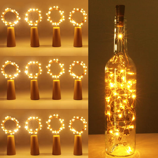 Kolpop Bottle Lights 12 Packs, Cork Lights for Wine Bottles, 2m 20 LED Copper Wire Fairy Lights for Parties, Birthday, Wedding, Christmas DIY Table Centrepieces Indoor/Outdoor Decoration(Warm White) Warm White