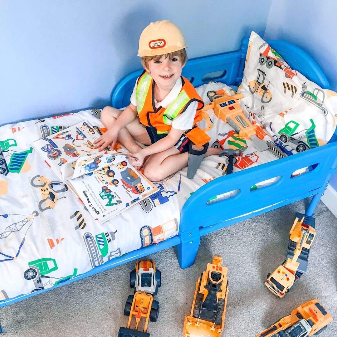 Bloomsbury Mill - Construction Vehicles - Trucks, Diggers & Cranes - Kids Bedding Set - Junior/Toddler/Cot Bed Duvet Cover & Pillowcase Cotbed Duvet Set