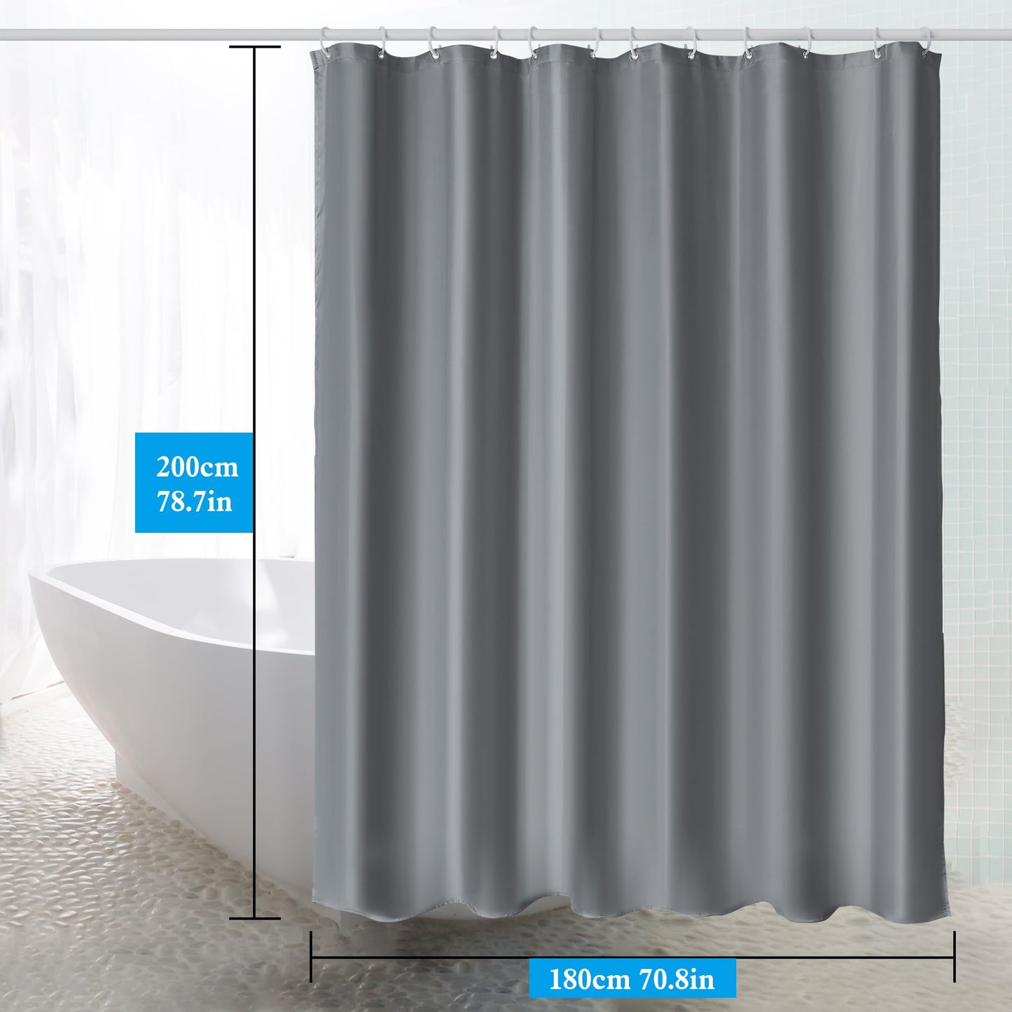 DUFU Shower Curtain Green-Grey Polyester Bathroom Curtain With 12 Hooks, Weighted Hem Quick-Drying Washable Waterproof Bath Curtain 180 x 200cm Shower Curtain Liner - Green-Grey Green-grey - 200x180cm