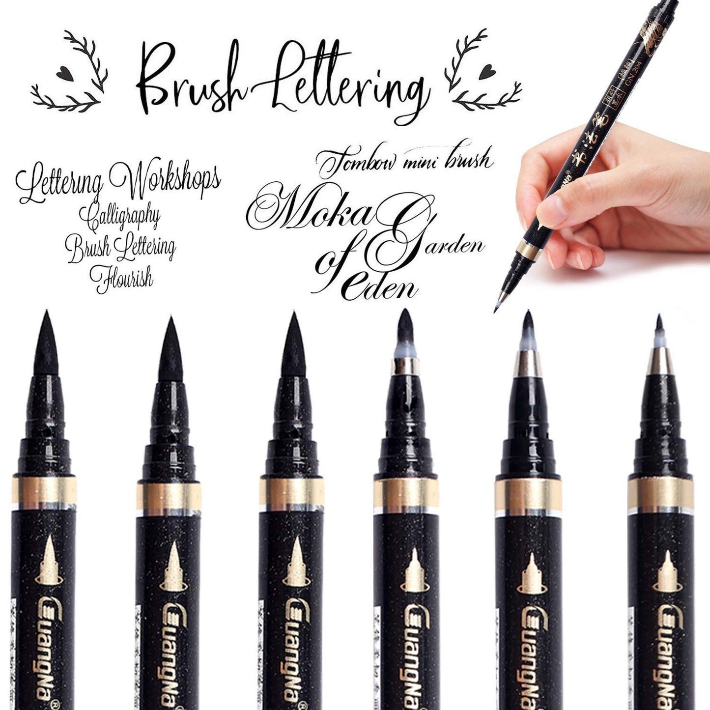 Calligraphy Pens - 6pcs Calligraphy Set for Beginners Refillable Black Brush Marker Pens,Hand Lettering Pens for Writing, Signature, Illustration, Design and Drawing, 4 Sizes