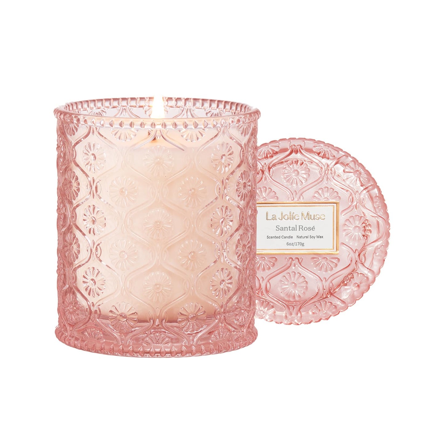 La Jolie Muse Scented Candle Gifts for Women, Pink Candles, Wedding Candles, Sandalwood Rose Candle, 8 oz 55 Hour Burn Time, Luxury Candles, Candles for Home Scented, Natural Soy Wax Candles 8oz