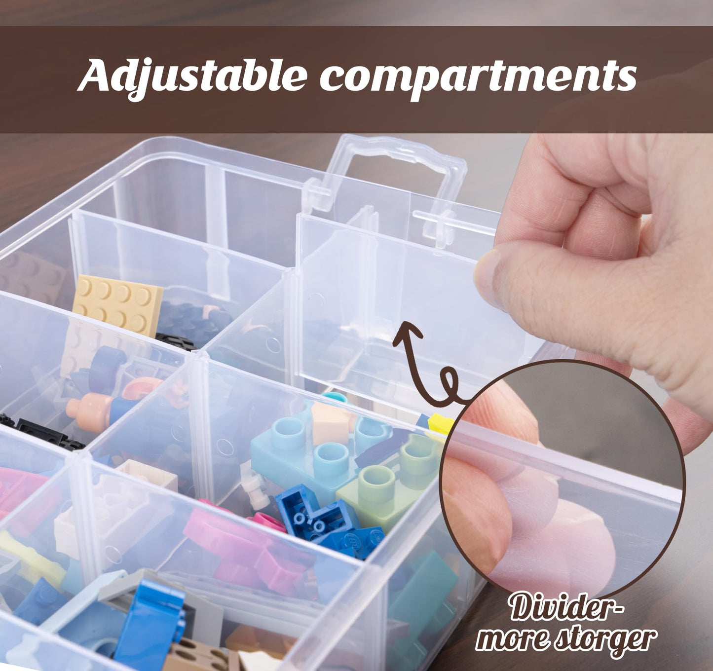 Anstore Storage Box with Compartments, Reinforced 3-Tier Clear Plastic Craft Storage Box with Lids, Practical Sorting Box for Crafts, Jewelry, Toy building blocks(Medium) Upgraded Medium