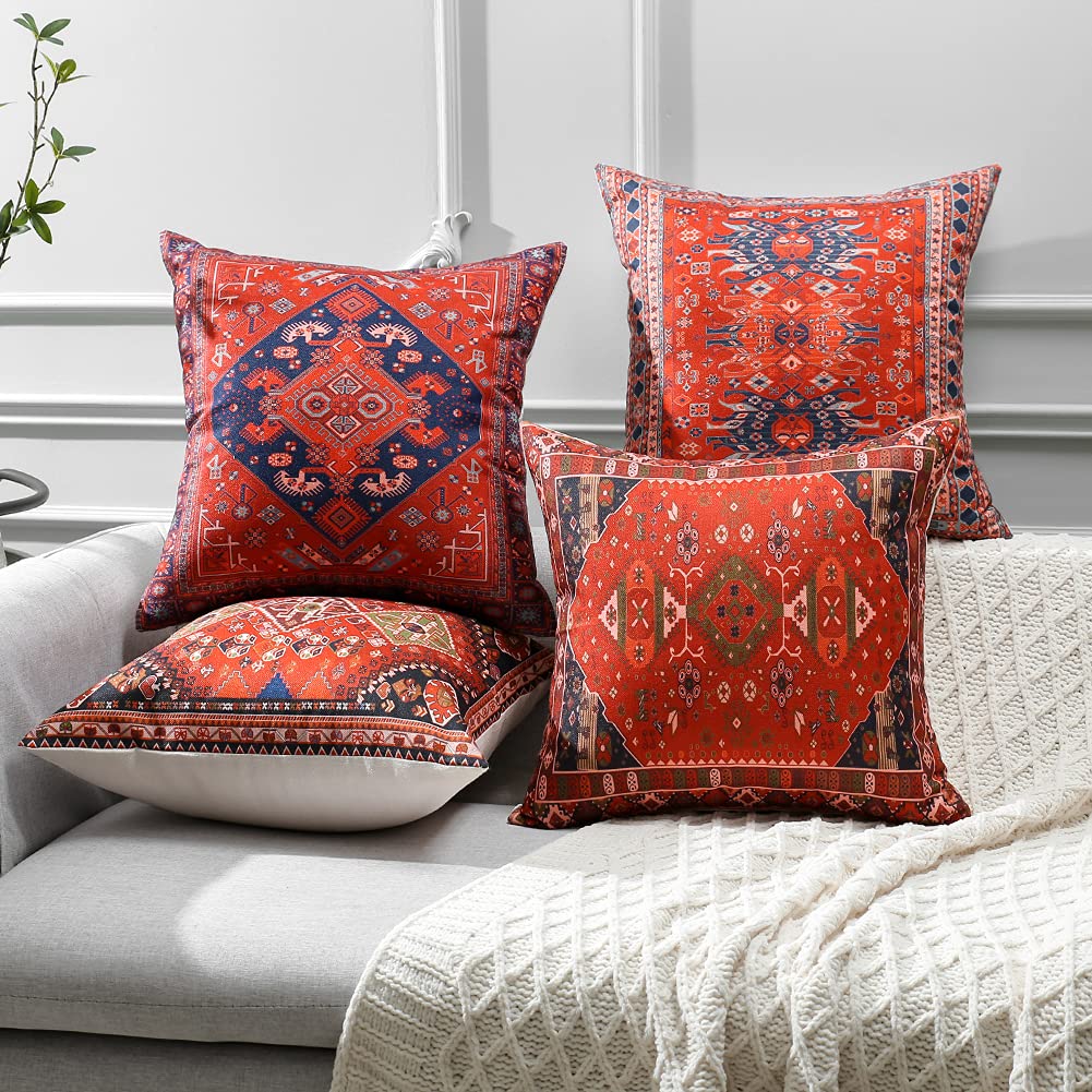 JOTOM Cushion Covers 45cm x 45cm Set of 4 Bohemian Style Decorative Throw Pillow Covers Linen Square Exotic Pillow Cases 18x18 Inch for Sofa Couch Bedroom Outdoor Home Office Car Decor (Exotic) 45x45cm